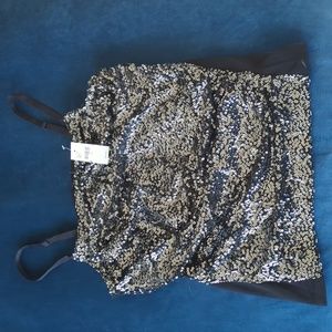 Women's Sequined, silver & black, ruched camisole/tee - Lane Bryant size 18